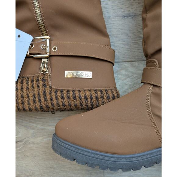 NEW Cherokee Womens Tall Boots 8 Brown Slouchy Knit Cuff Zip Buckle Lug Sole - Picture 10 of 12